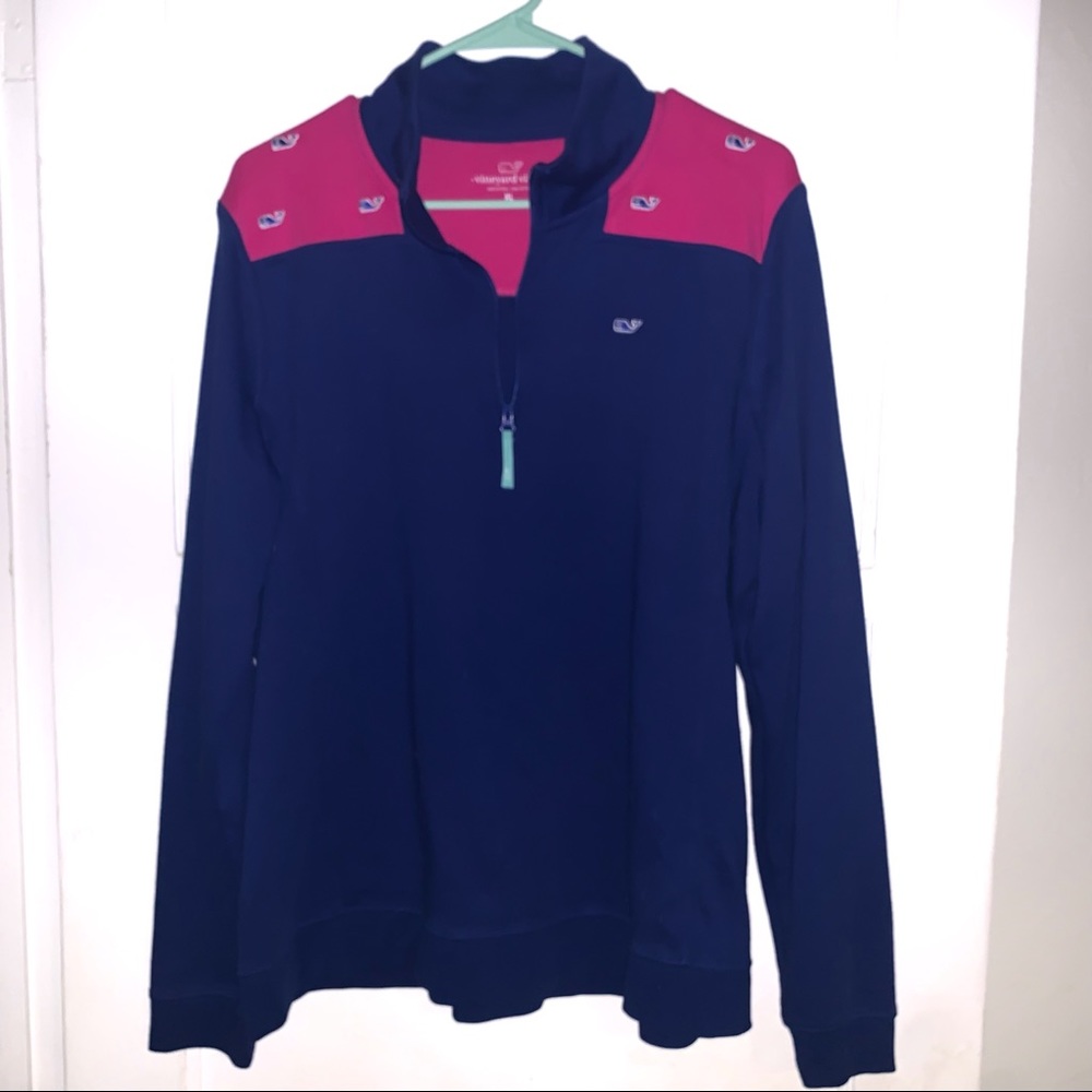 Vineyard Vines 1/4 Zip XL Emblem Shoulder Royal Ocean Top